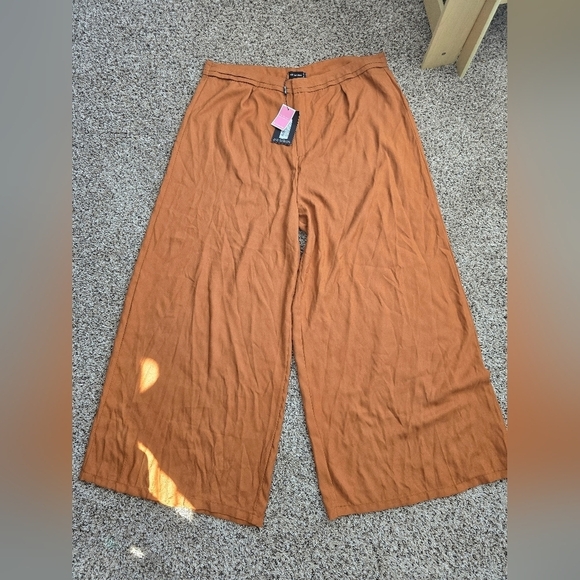 Pretty Little Thing Palazzo Satin Pants Women Sz 22 Plus Orange Wide Leg… - Picture 3 of 12